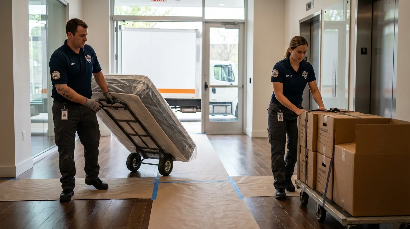 Professional apartment movers loading elevator in Shepherdsville, KY